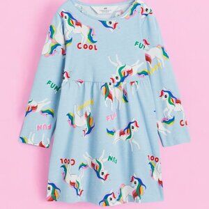 H&M Blue Unicorns Full Sleeve dress 100% Cotton Airy & sting free frock